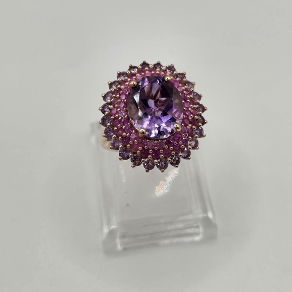 Moroccan Rose & Multi Gemstone 7.00 ctw Twilight Blossom Ring in 18K Vermeil 925 - Picture 2 of 9